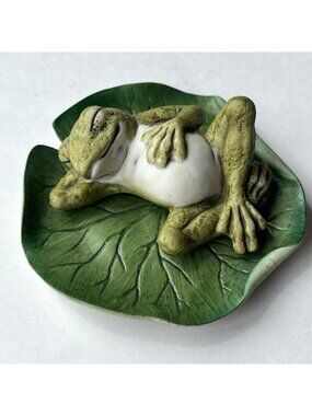 Vintage 1980s Japan Harvey Knox Porcelain Sleeping Frog On Lily Pad Figurine